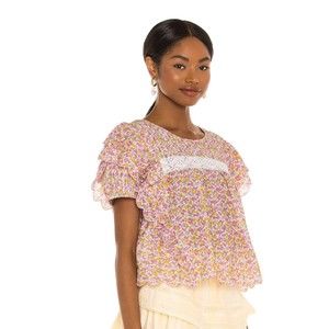 NWT LoveShackFancy Women Nelson Top in Fruity Punch Medium Short Sleeve